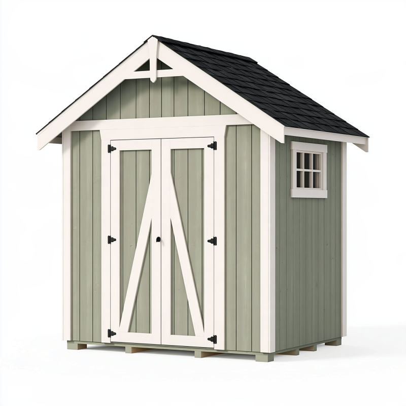 Abri de jardin 180 x 120 x 200 cm en bois vert sauge et blanc avec double porte style chalet