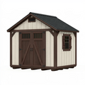 Abri de jardin 240 x 180 x 220 cm en résine beige et marron avec double porte style rustique