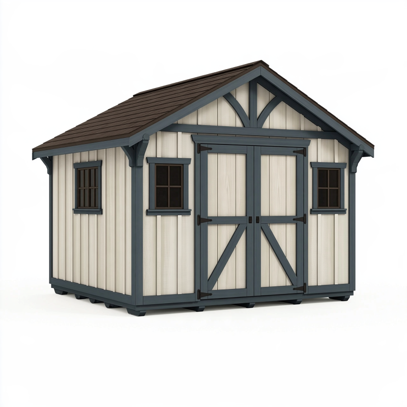 Abri de jardin 240 x 180 x 210 cm en bois beige et anthracite style grange à portes doubles