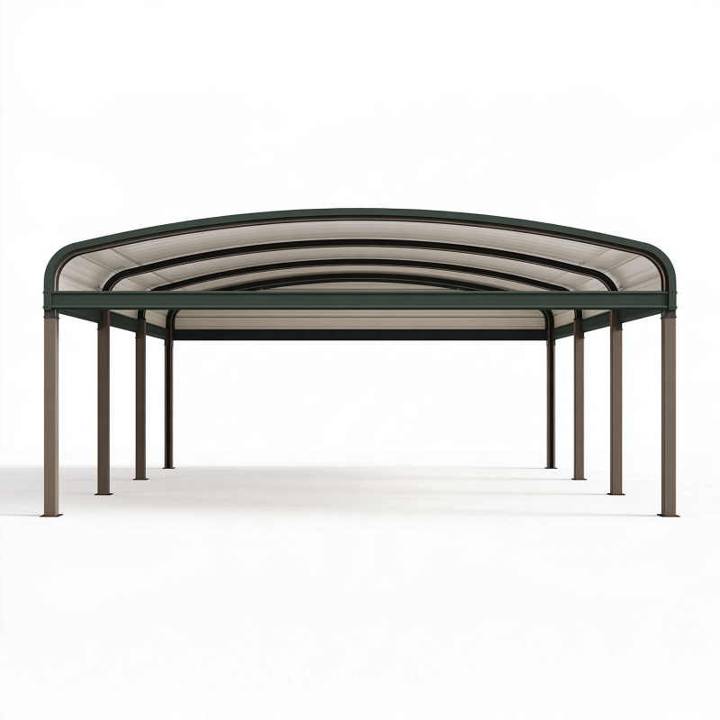 Abri voiture 500 x 300 x 240 cm en acier et panneaux translucides vert foncé - toit cintré extérieur