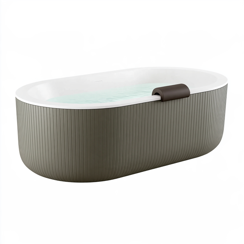 Baignoire îlot 170 x 80 cm en acrylique blanc gris nervuré avec appuie-tête