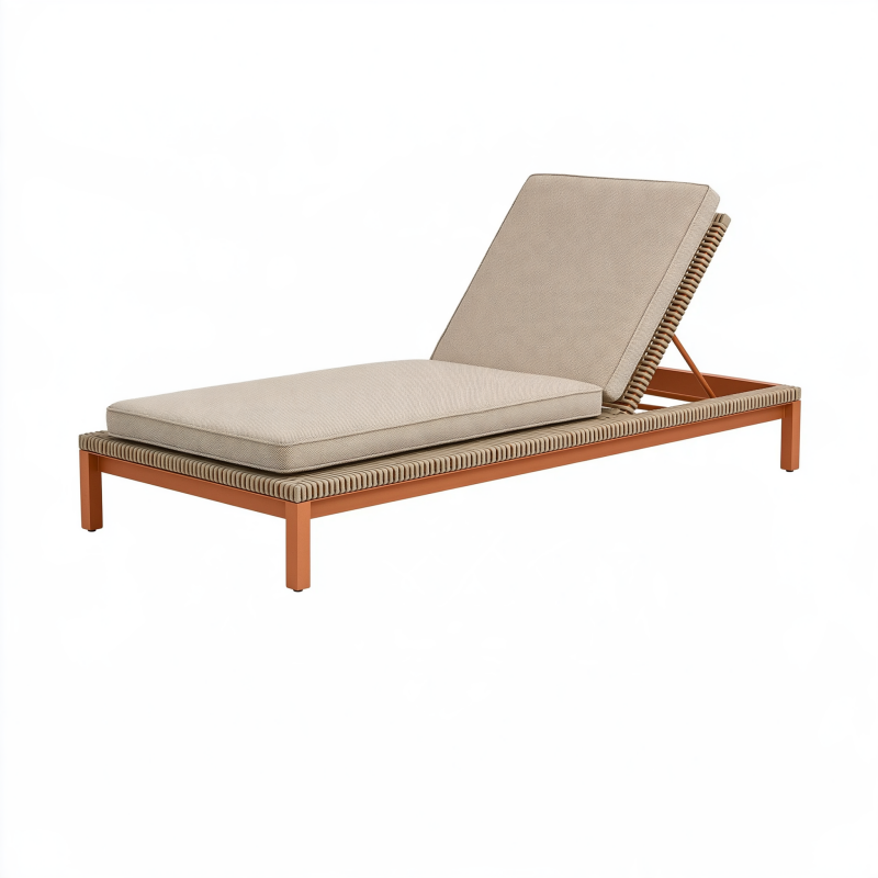 Chaise longue de jardin 200 x 75 cm en aluminium terracotta et textile beige à dossier inclinable