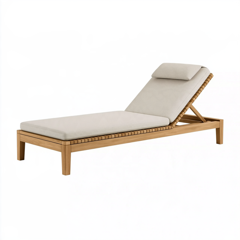 Bain de soleil de jardin 200 x 70 cm en bois beige à dossier réglable