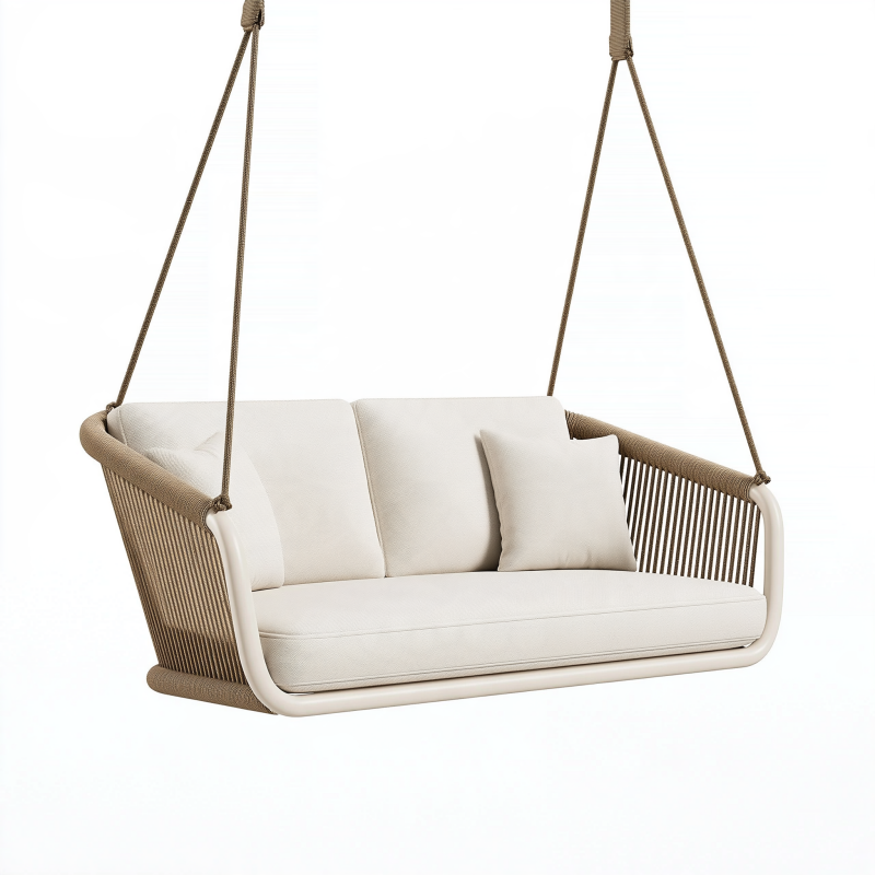 Canapé suspendu 2 places 180 x 80 x 75 cm en corde et métal beige style bohème