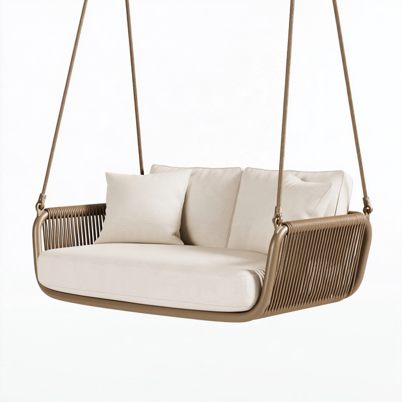 Balancelle suspendue 2 places 140 cm en cordage tressé beige pour extérieur style contemporain