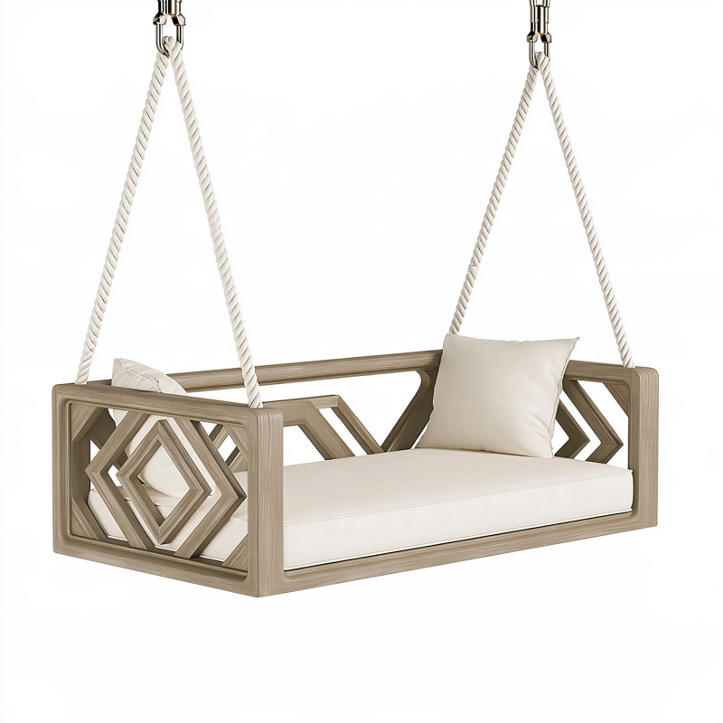 Balancelle suspendue 180 x 70 x 60 cm en bois beige style géométrique